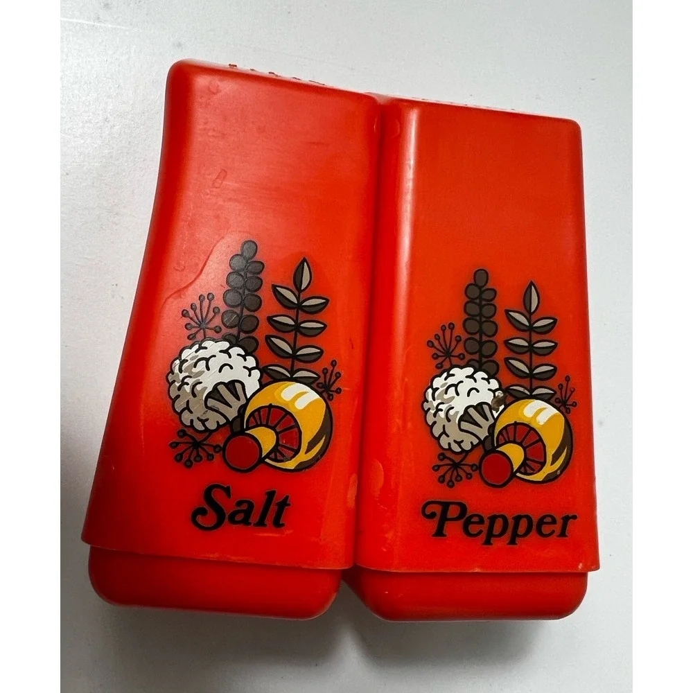 Vintage Salt Pepper Shakers Orange Mushroom Mid Century Modern Set